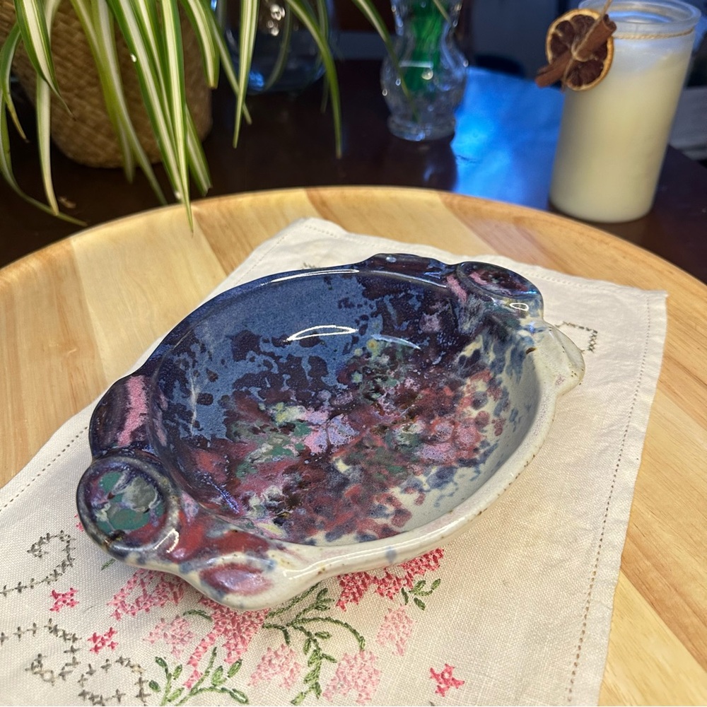 Tom Chamberlain Studio Art Pottery Stoneware Catchall Bowl with Handles